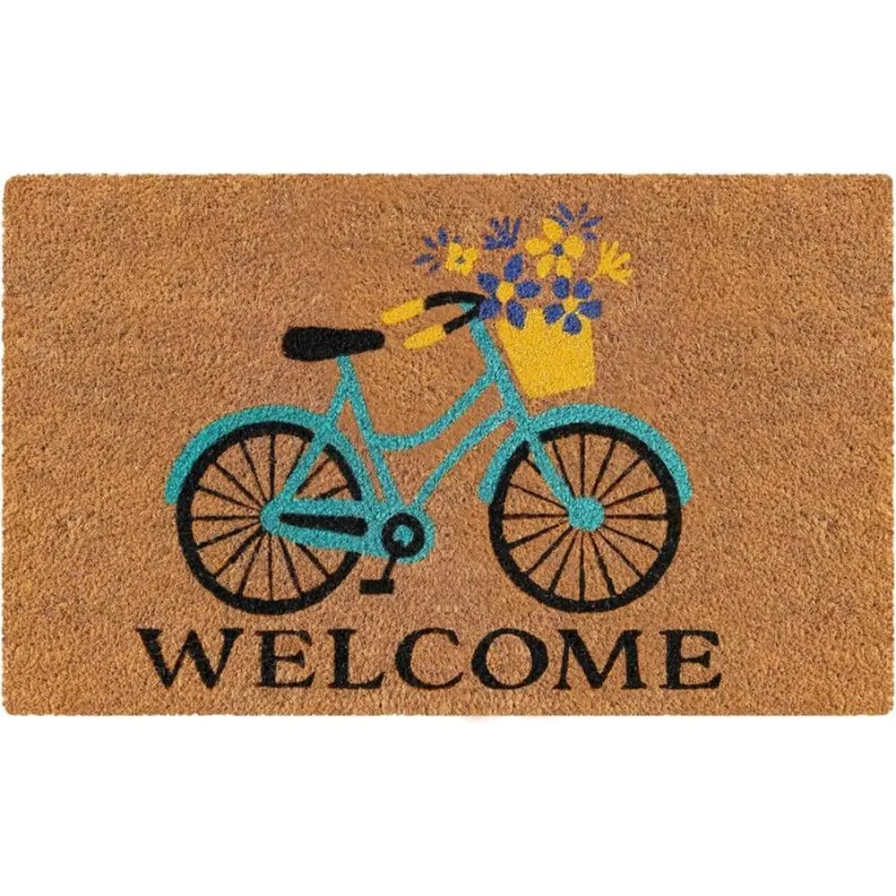 Printed Natural Coir Fibers Heavy Duty Floral Basket Bicycle Welcome Front Door